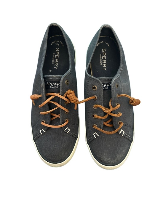 Sperry Shoes - Sperry Navy Canvas Sneakers with Brown Laces